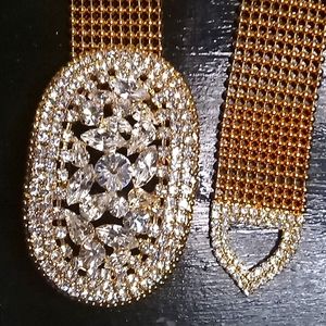 woman's Gold Chain Belt with Rhinestone Buckle